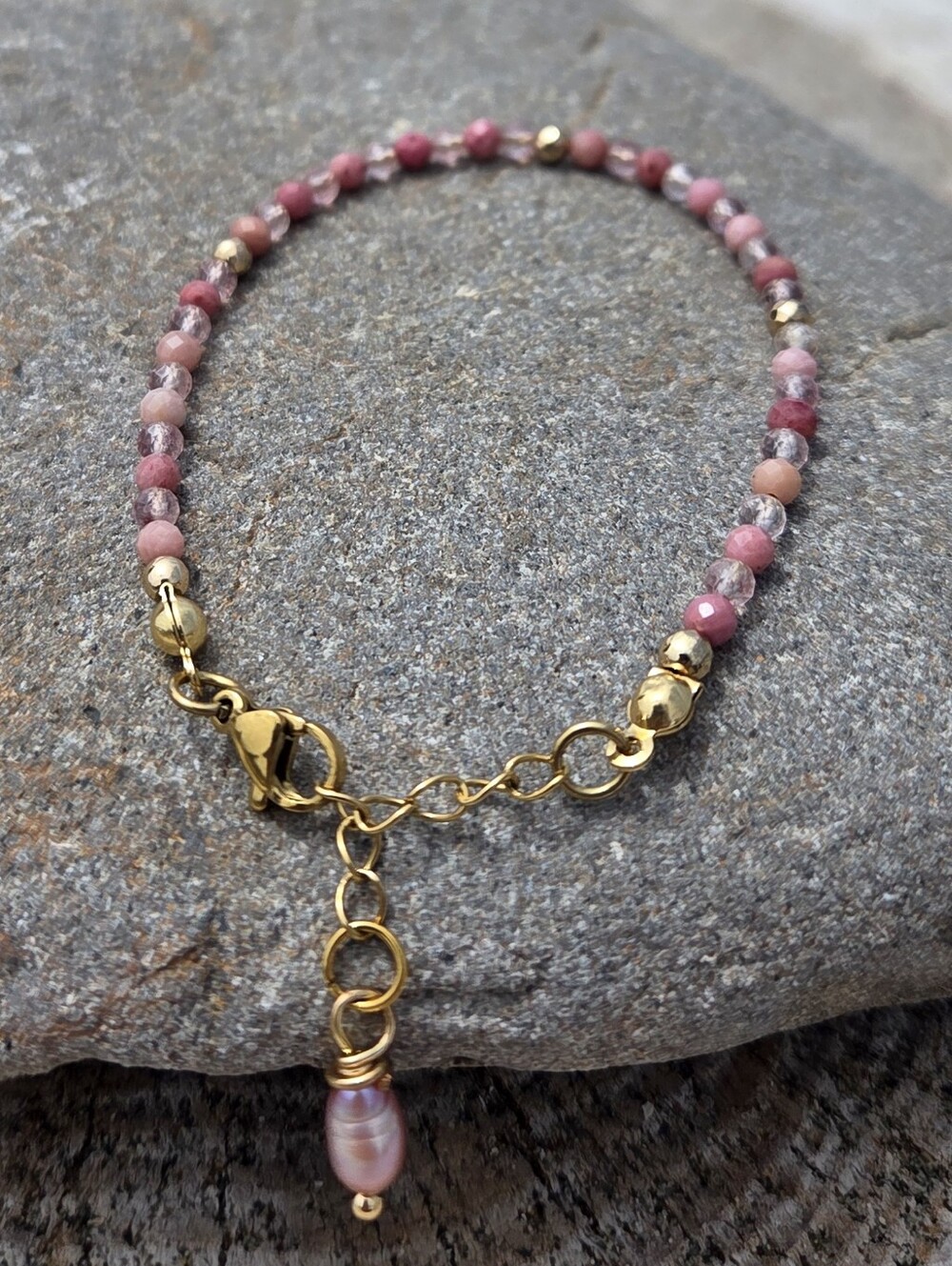 Handmade  Natural Stawberry Quartz&Rhodonite Bracelet -Boho Style